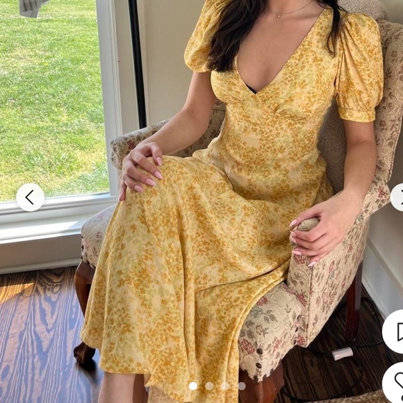 Reformation Naira Yellow Floral Dress NWT sz 8 Golden Meadow - Picture 9 of 10